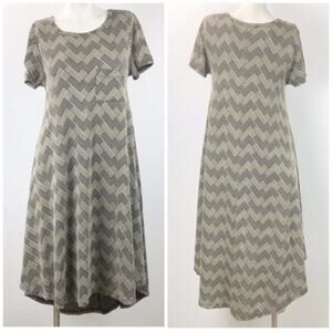2/$30 Lularoe XS Womens Carly Unicorn Blakc Beige Chevron Midi Dress